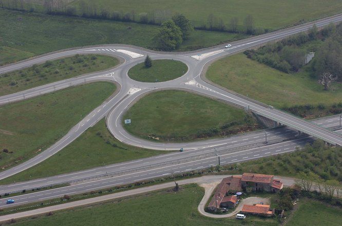 Vue aérienne d'un rond-point et d'une route