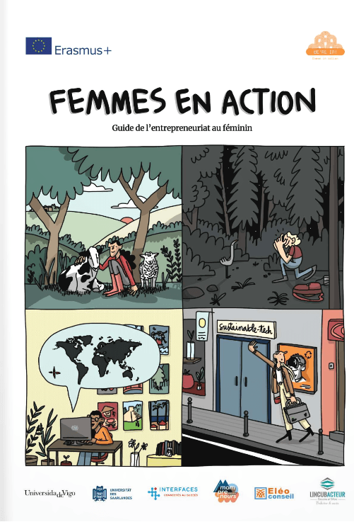 Première page de la BD Entrepreneuriat au féminin créée par Erasmus+